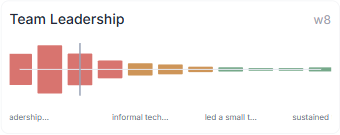Team leadership density: skewed low, most candidates have little leadership